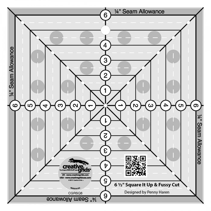 Creative Grids Square It Up & Fussy Cut Square Quilt Ruler - 6-1/2"