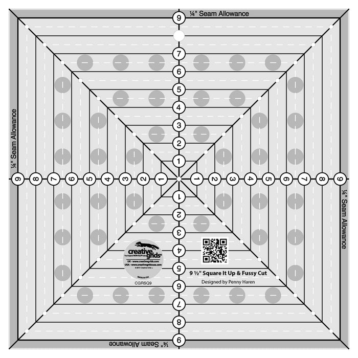 Creative Grids Square It Up & Fussy Cut Square Quilt Ruler - 9-1/2"